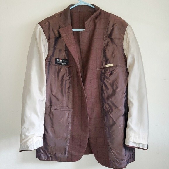 KITON Cashmere Plaid 3 Button Windowpane Brown Red Blazer Jacket Coat 52 IT 42 U - Picture 3 of 16